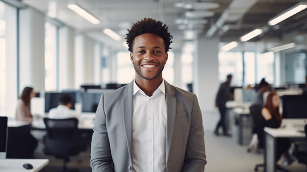 Un empresario afroamericano confiado sonriendo