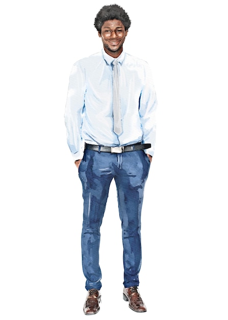 Empresario afroamericano png clipart cuerpo entero ilustración en acuarela