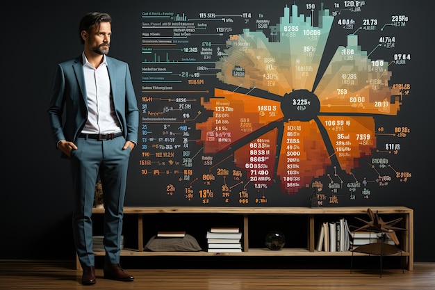 Empresario analiza la rentabilidad de las empresas en funcionamiento con gráficos digitales de realidad aumentada stock infografía ai generada con IA