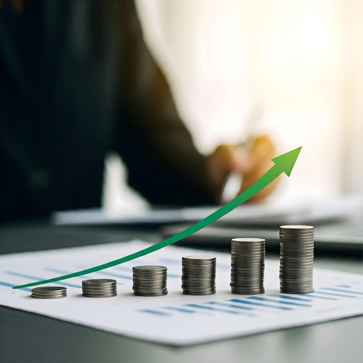 Empresario analizando la estrategia de inversión financiera con el crecimiento económico