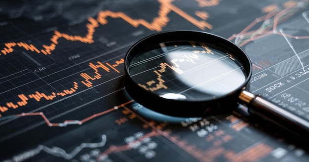 Empresario analizando gráficos de comercio de divisas datos financieros Mercado de valores Fondos de inversión y digital