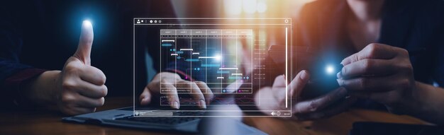Empresario analizando negocios Análisis de negocios de gestión de datos empresariales con métricas de gráficos y KPI para mejorar la estrategia de organización financiera de marketing de rendimiento organizacional