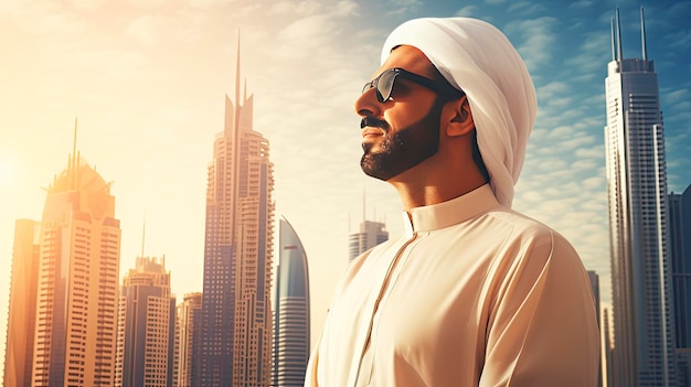 Empresário árabe em Dubai um espaço de cópia de fundo de cor