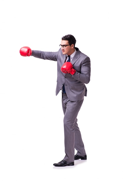 Foto empresário boxe isolado no fundo branco