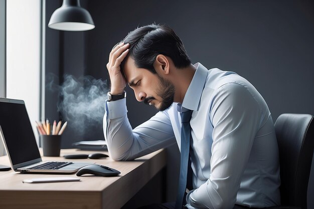 Empresario cansado y agotado por la dureza del trabajo durante mucho tiempo