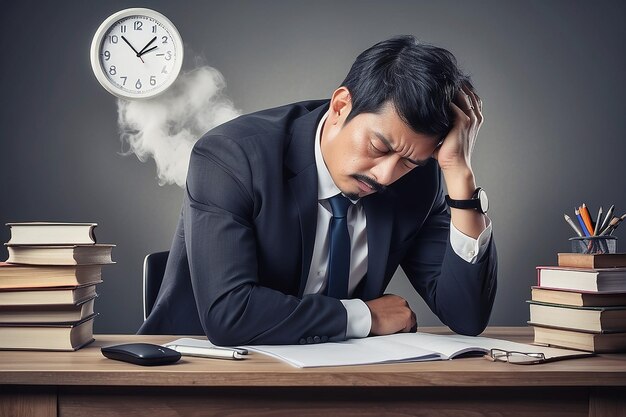 Foto empresario cansado y agotado por la dureza del trabajo durante mucho tiempo