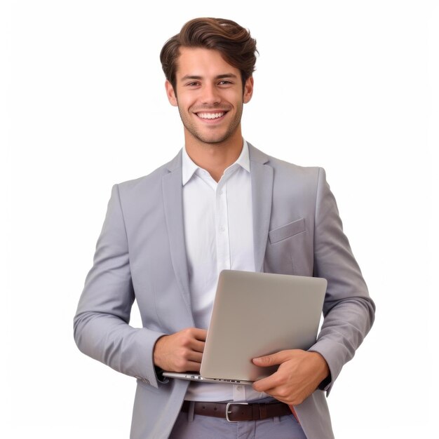 Empresário com laptop isolado em ilustração branca Generative AIxD