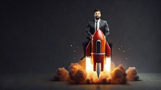 Foto empresario en un concepto de cohete ai generativo