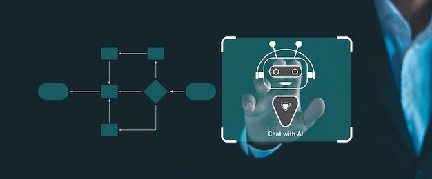 Empresario conectado a Internet hablando con IA Inteligencia Artificial Usando comandos para crear algo que cambiará la tecnología del futuro