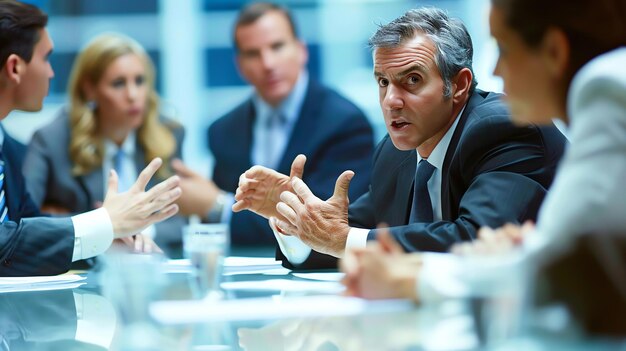 Foto empresario confiado dirigiendo una reunión con sus colegas