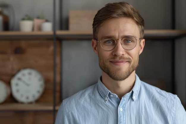 Empresario confiado con gafas posando para un retrato