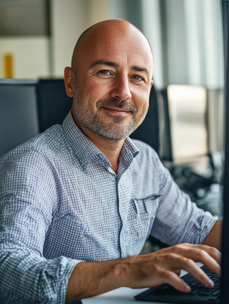 Empresario confiado trabajando en un escritorio