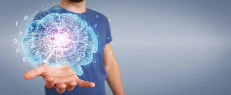 Empresario creando inteligencia artificial en un cerebro digital