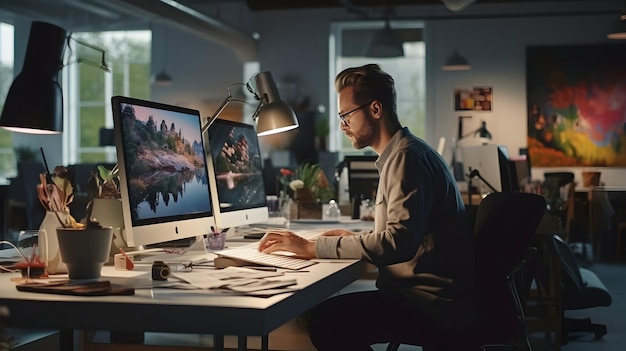 Un empresario creativo trabajando en un espacio de oficina moderno