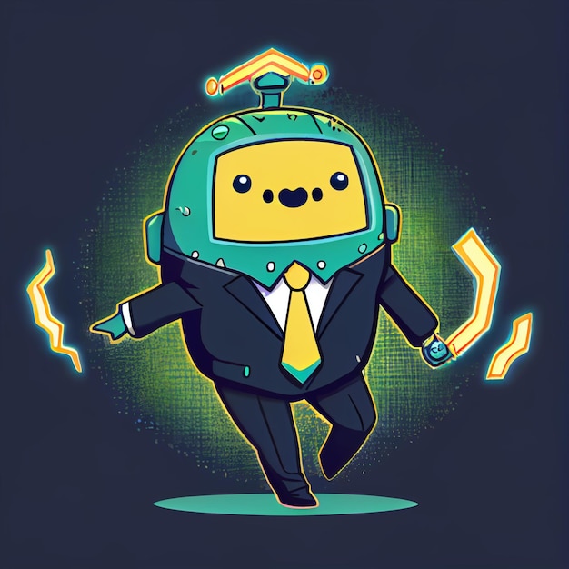 Empresário de robô engraçado ou personagem de bot empreendedor em ilustração de terno