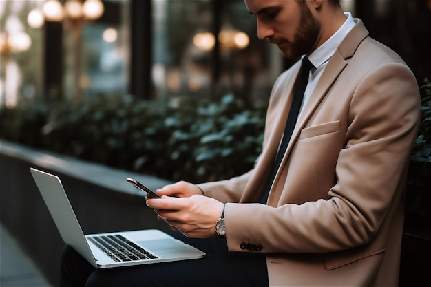 empresário de terno trabalhando no computador portátil