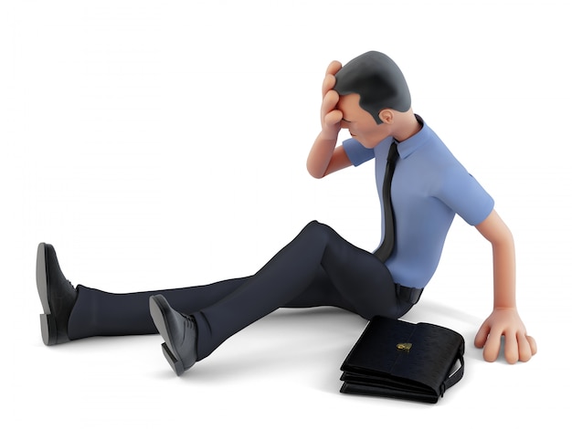 Foto empresario deprimido sentado en el suelo. ilustración 3d contiene trazado de recorte