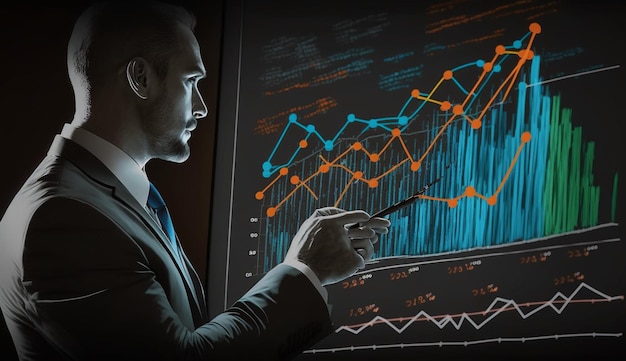 Empresario dibujar gráfico de crecimiento y progreso de businessGenerative AI