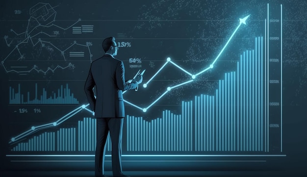 Empresario dibujar gráfico de crecimiento y progreso de businessGenerative AI