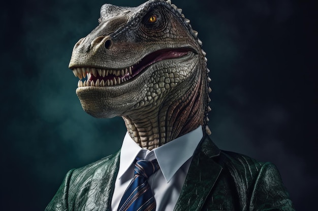 Empresario de dinosaurios en traje formal generativo ai