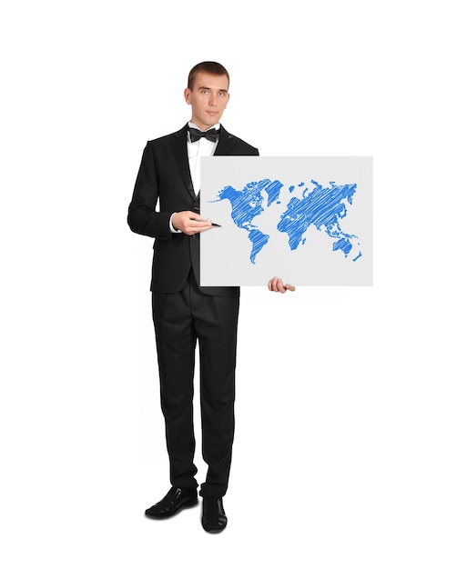 Empresário e mapa do mundo