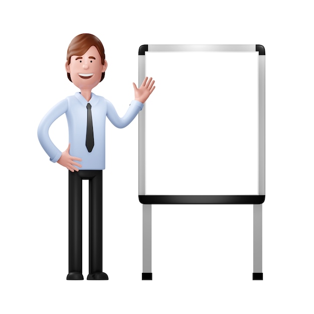 Empresário em um quadro branco. Ilustração 3d
