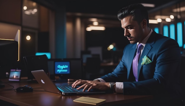 Empresario escribiendo en su computadora portátil