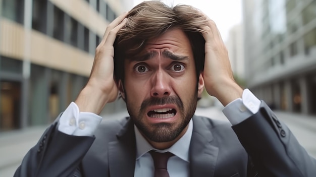 Empresario estresado en pánico debido al fracaso empresarial