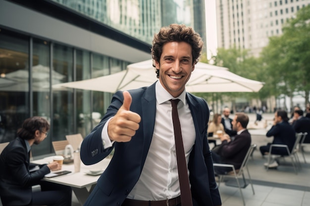 Empresario exitoso celebrando con el puño levantado IA generativa