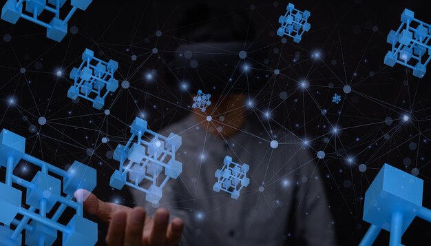 Empresario explora la tecnología del metaverso con la conexión de la red blockchain
