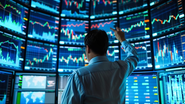 Empresario con gráfico financiero de acciones Generativo Ai