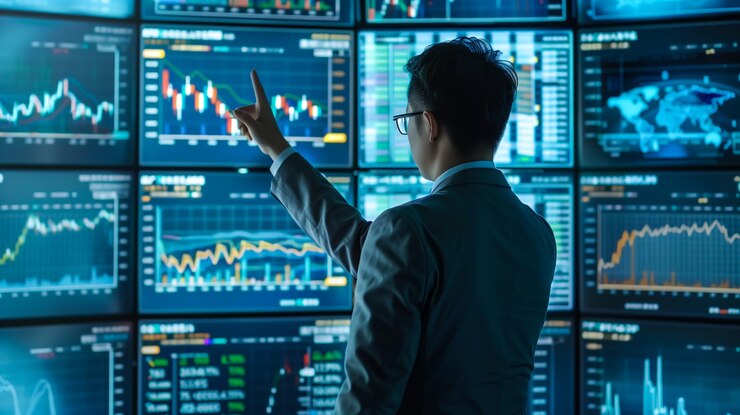 Empresario con gráfico financiero de acciones Generativo Ai