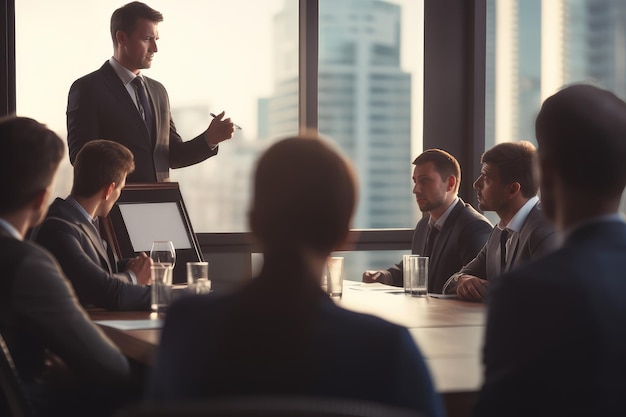 Empresario haciendo una presentación en una reunión de negocios