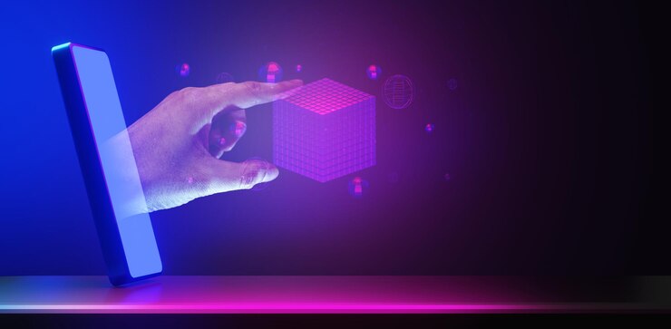 Foto empresario mano sosteniendo holográfica de la red de metaverso sobre fondo negro metaverso internet tecnología en línea social moneda de criptomoneda digital