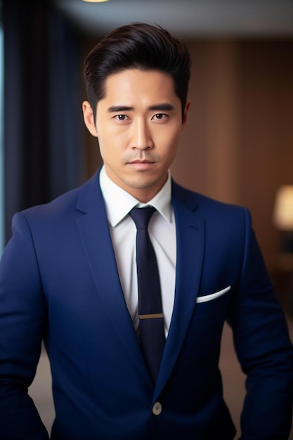 Empresário masculino asiático pose confiante de meia idade