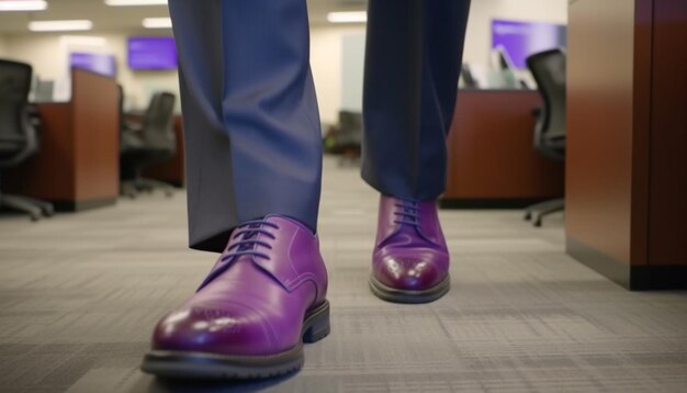 Foto empresário moderno andando em um escritório de luxo usando sapatos de couro brilhantes gerados por ia