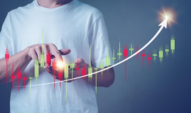 Empresario o comerciante analizando el gráfico de comercio de divisas datos financieros inversor criptomoneda Fondos de inversión del mercado de valores y concepto de negocio de activos digitales