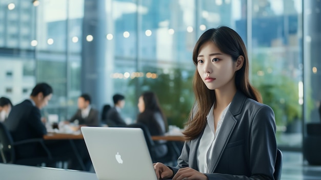 Empresario o gerente de oficina moderna trabajando en computadora sonriendo mirando a la cámara Retrato de Su