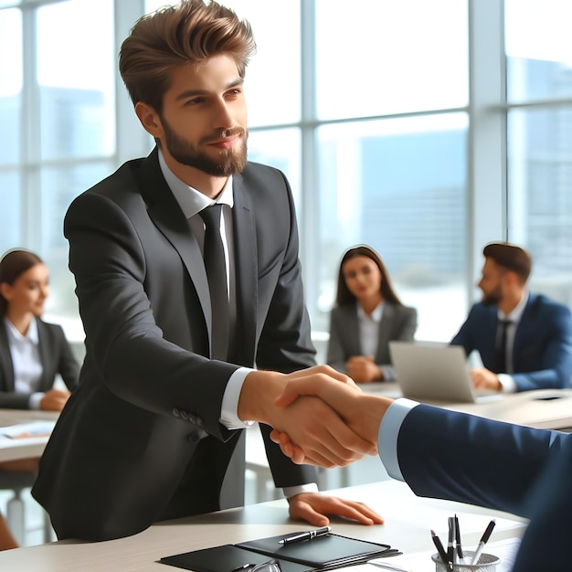 Empresario ofreciendo mano por apretón de mano en la oficina