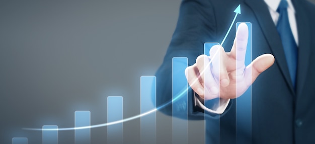 Empresário plano gráfico crescimento aumento de indicadores positivos do gráfico em seus negócios