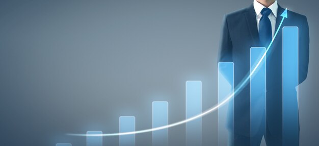 Empresário plano gráfico crescimento aumento de indicadores positivos do gráfico em seus negócios