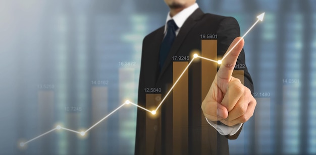 Empresário plano gráfico crescimento e aumento de indicadores positivos do gráfico