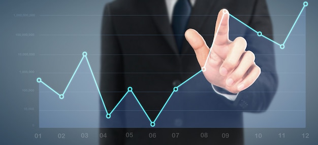 Foto empresário plano gráfico crescimento e aumento de indicadores positivos do gráfico