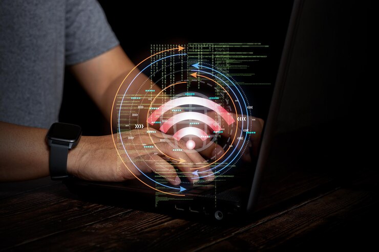 Foto empresario de portátiles use una computadora portátil para descargar software y conéctese a wifi para cargar digital