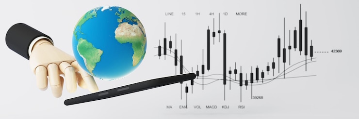 Foto empresario que usa teléfono inteligente móvil tecnología de aplicación de conexión a internet global de negocios y marketing digital finanzas y banca tecnología de enlace digital modelo de dibujos animados de big data representación 3d