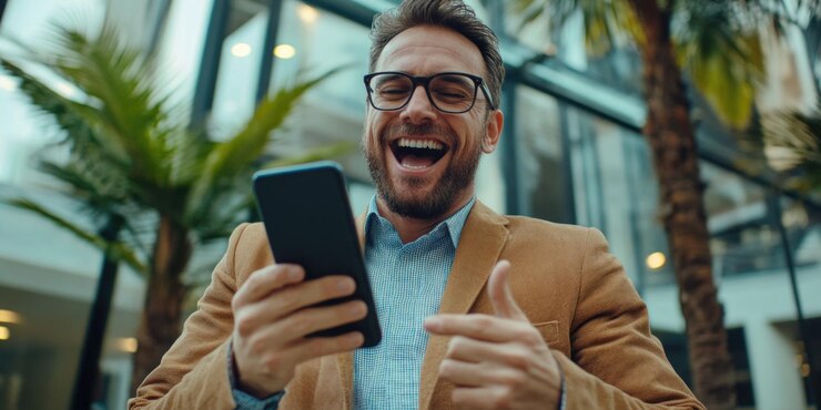 Empresario sonriente en el teléfono en un entorno interior