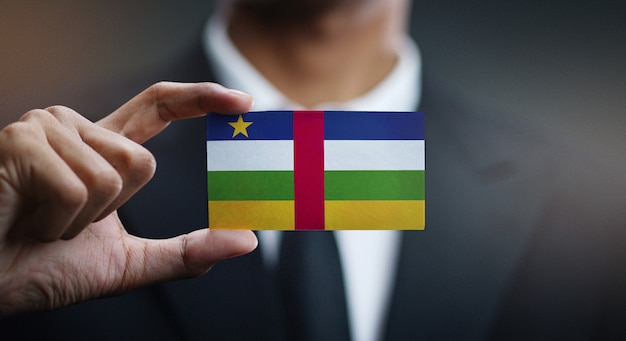 Empresario con tarjeta de bandera de la República Centroafricana