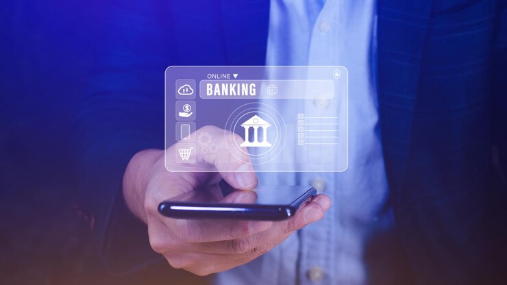 Empresário toca ícones de banco on-line e conexão de rede em ícones de pagamento on-line de telefone inteligente na tela virtual Internet Online Banking Pay Concept