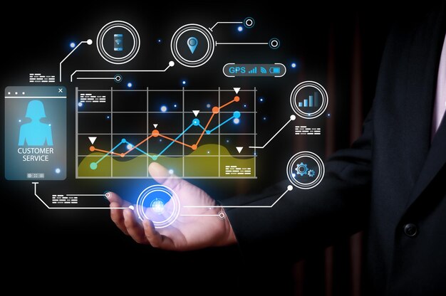 Empresario tocando la red global y los intercambios de datos en todo el mundo Representación 3D Tecnología que conecta el mundo