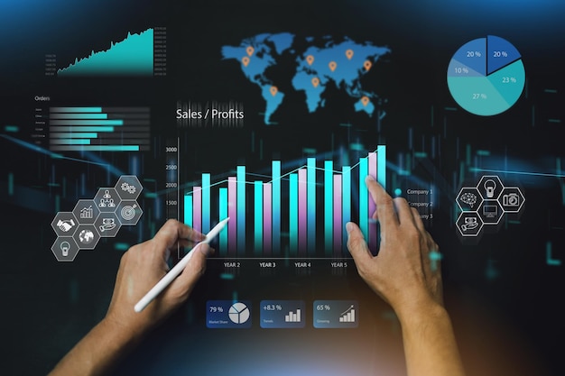 Foto empresário trabalha com ai para resultado financeiro de análise de economia por tecnologia de marketing digital